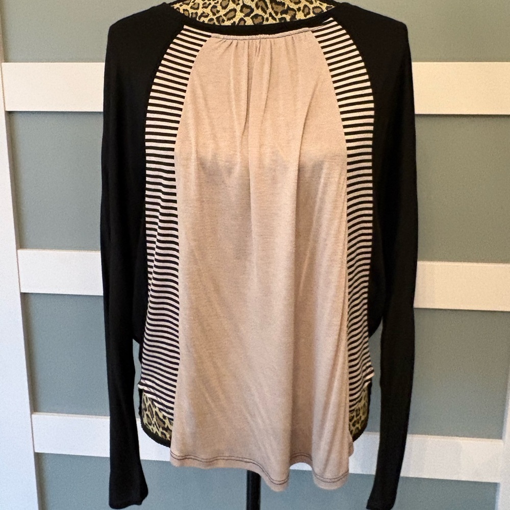 Ya Los Angeles Black and Gray Striped Long Sleeve Top
